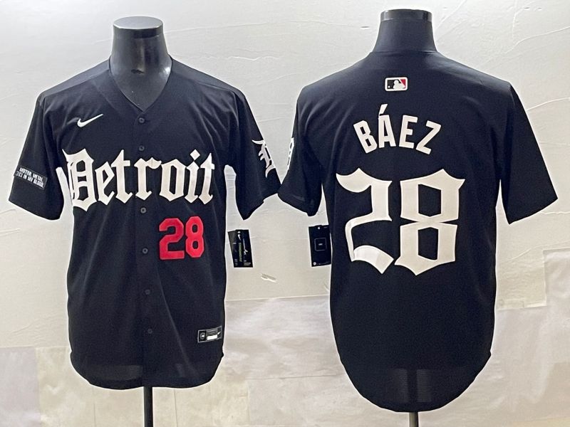 Men 2025 Detroit Tigers #28 Baez Black Five generations Joint Name Nike MLB Jersey style 7->detroit tigers->MLB Jersey